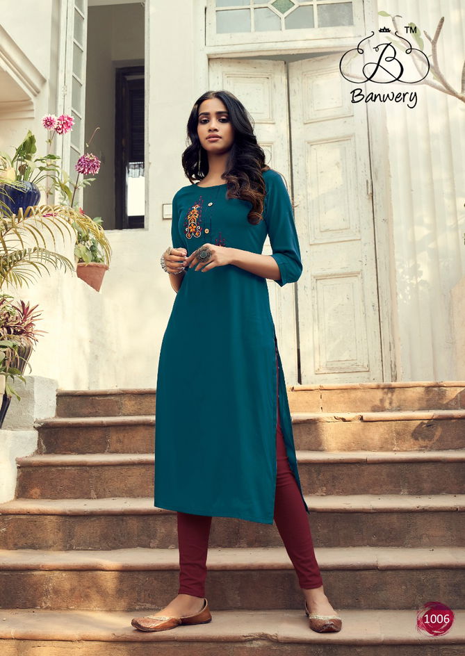 Banwery Mohini Latest Casual Wear Wear Embroidery Work Kurtis Collection